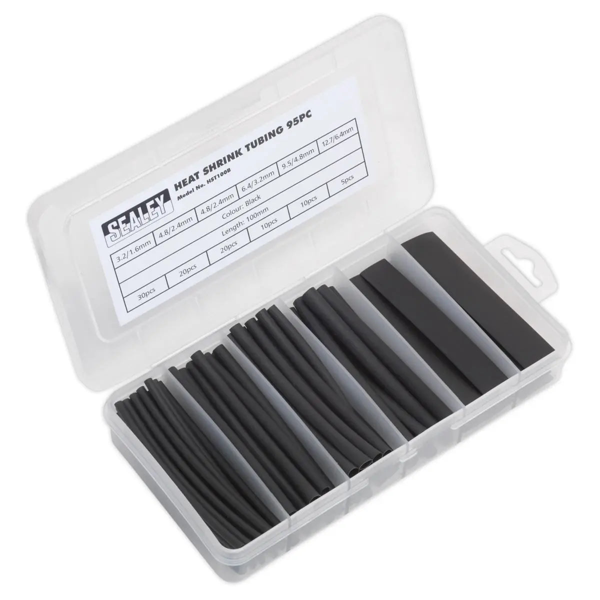 Sealey Heat Shrink Tubing Assortment 95pc 100mm Black 