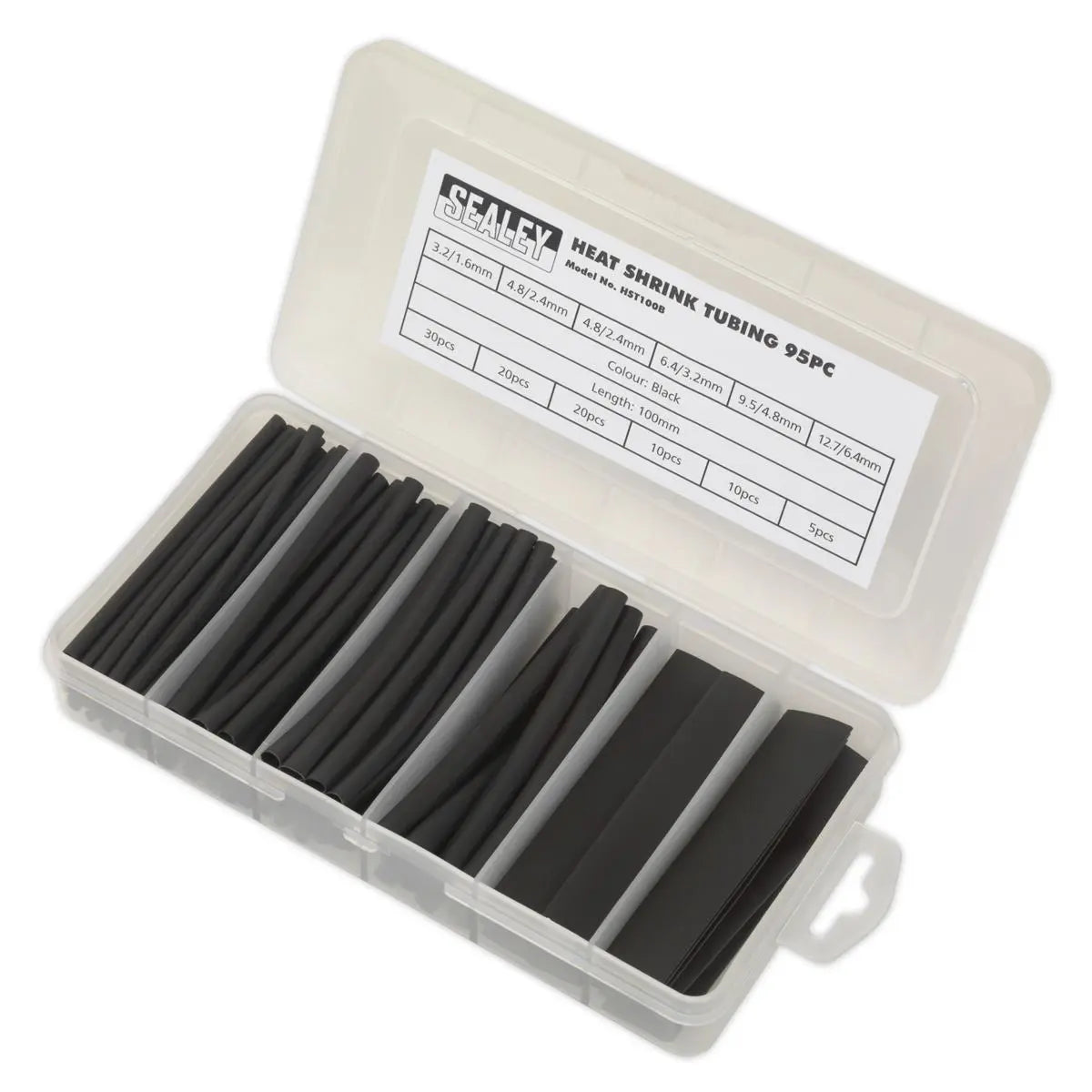 Sealey Heat Shrink Tubing Assortment 95pc 100mm Black 