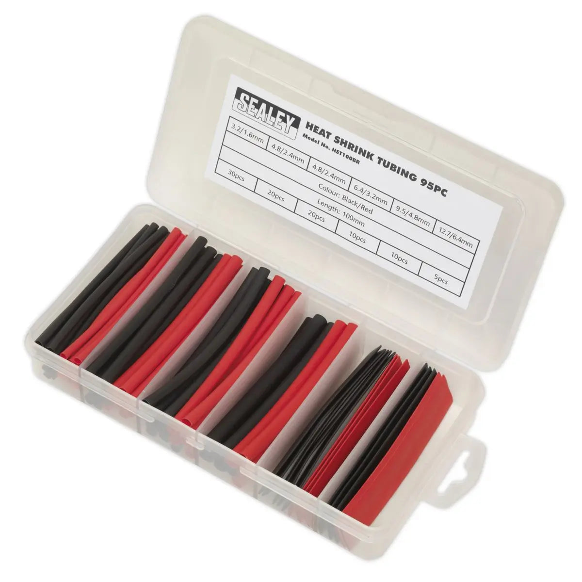 Sealey Heat Shrink Tubing Assortment 95pc 100mm Black & Red 