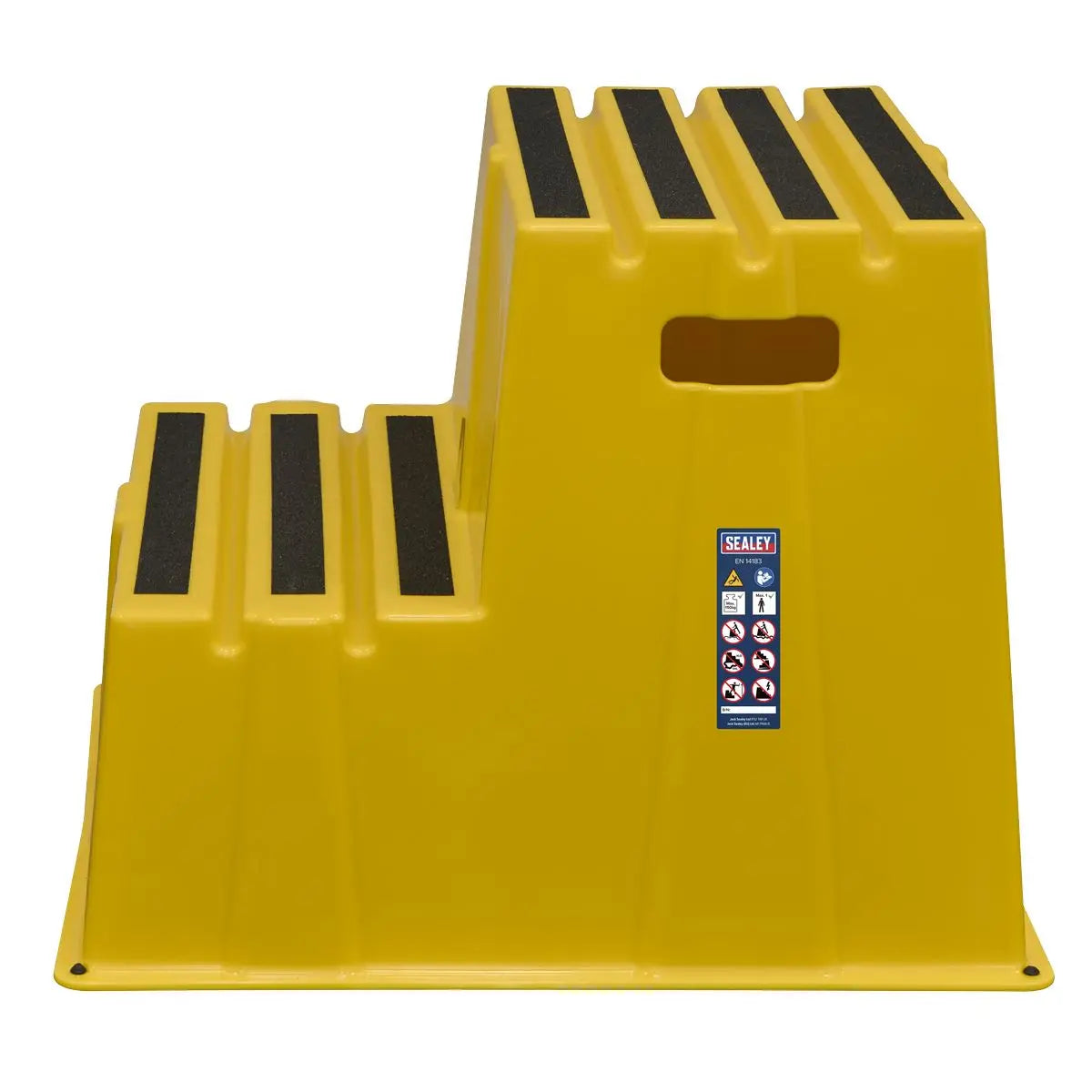 Sealey Heavy-Duty 2-Step Safety Steps with Anti-Slip Treads 150kg Capacity, Yellow - EN 14183  White Rose Tools