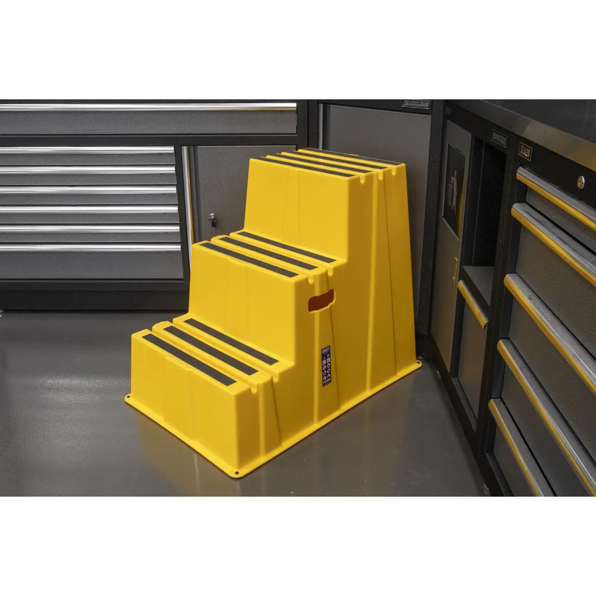 Sealey Heavy-Duty 3-Step Safety Steps with Anti-Slip Treads 150kg Capacity, Yellow - EN 14183  White Rose Tools