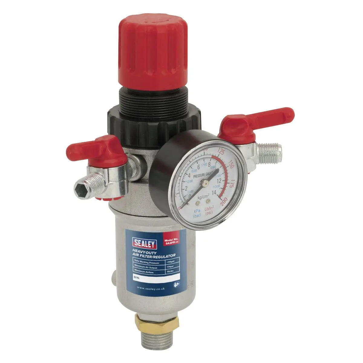 Sealey Heavy Duty Air Filter Regulator 1/2" Inlet 1/4" Outlet Water Trap 