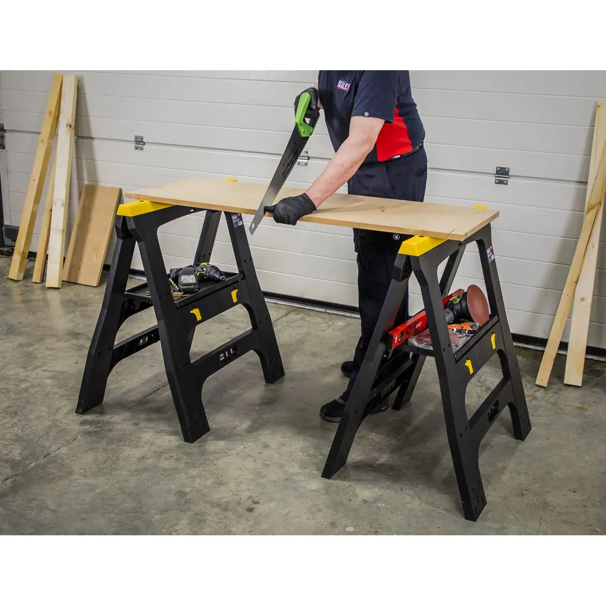 Sealey Heavy-Duty Folding Composite Trestles  White Rose Tools