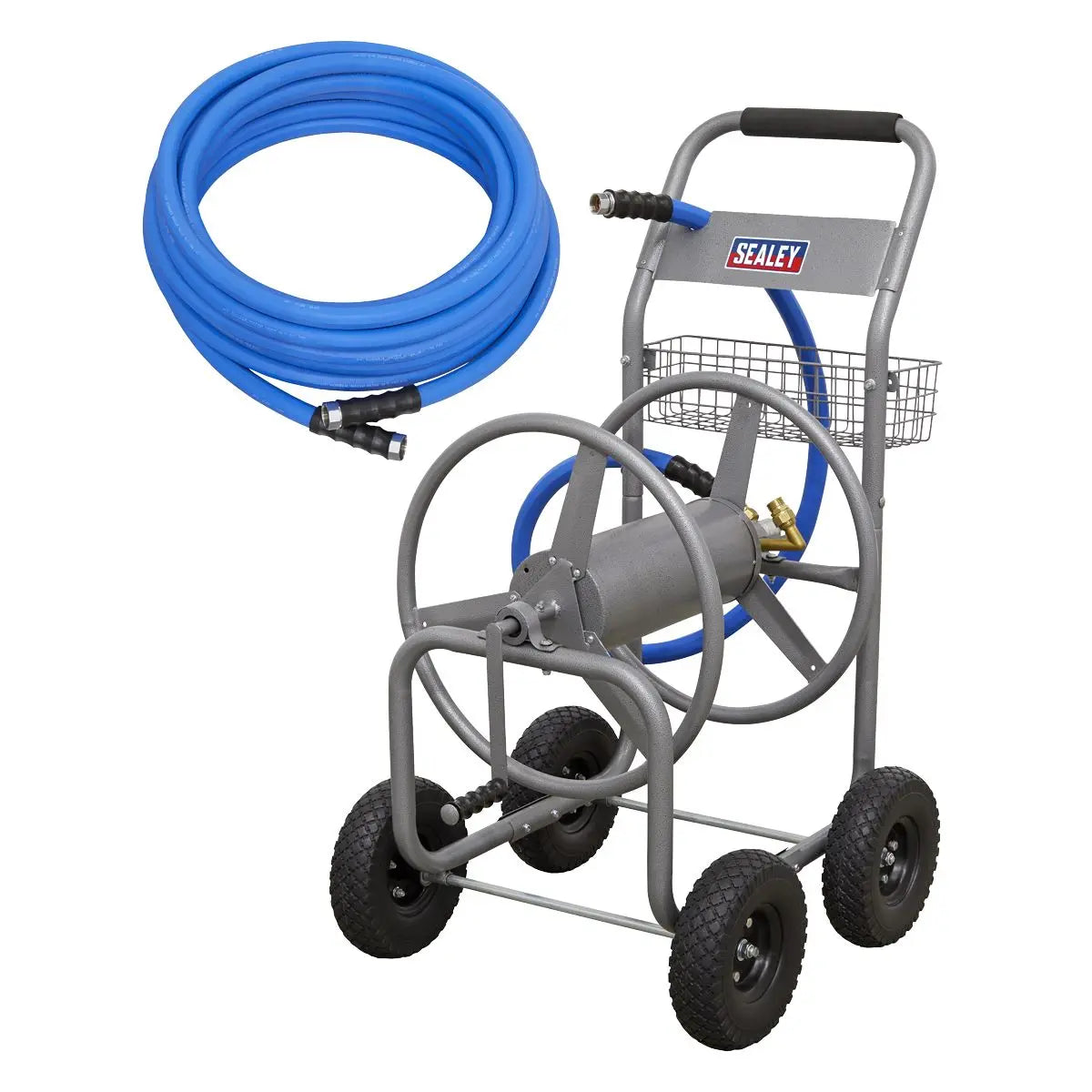 Sealey Heavy-Duty Hose Reel Cart with 15m Heavy-Duty Ø19mm Hot & Cold Rubber Water Hose 