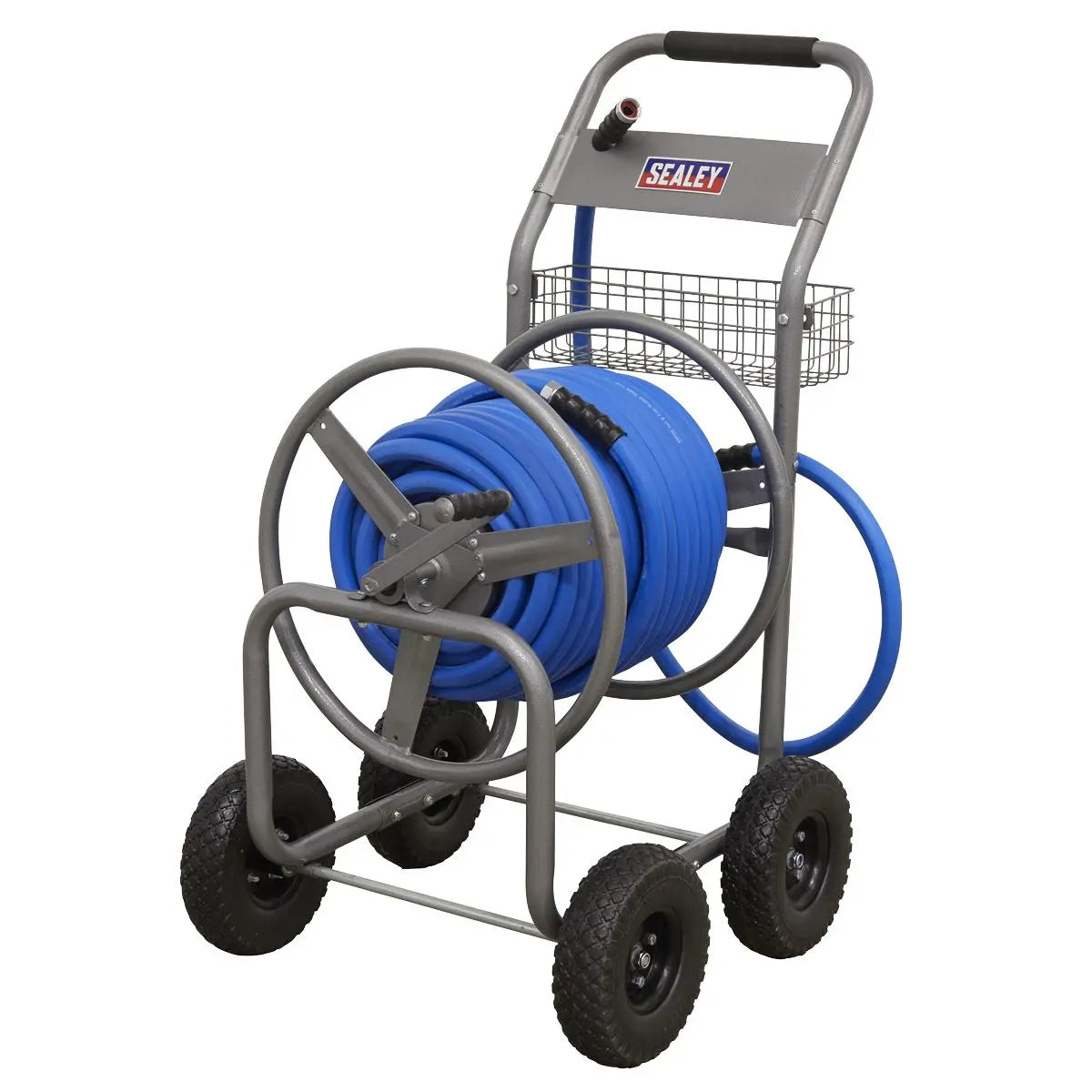 Sealey Heavy-Duty Hose Reel Cart with 50m Heavy-Duty Ø19mm Hot & Cold Rubber Water Hose 