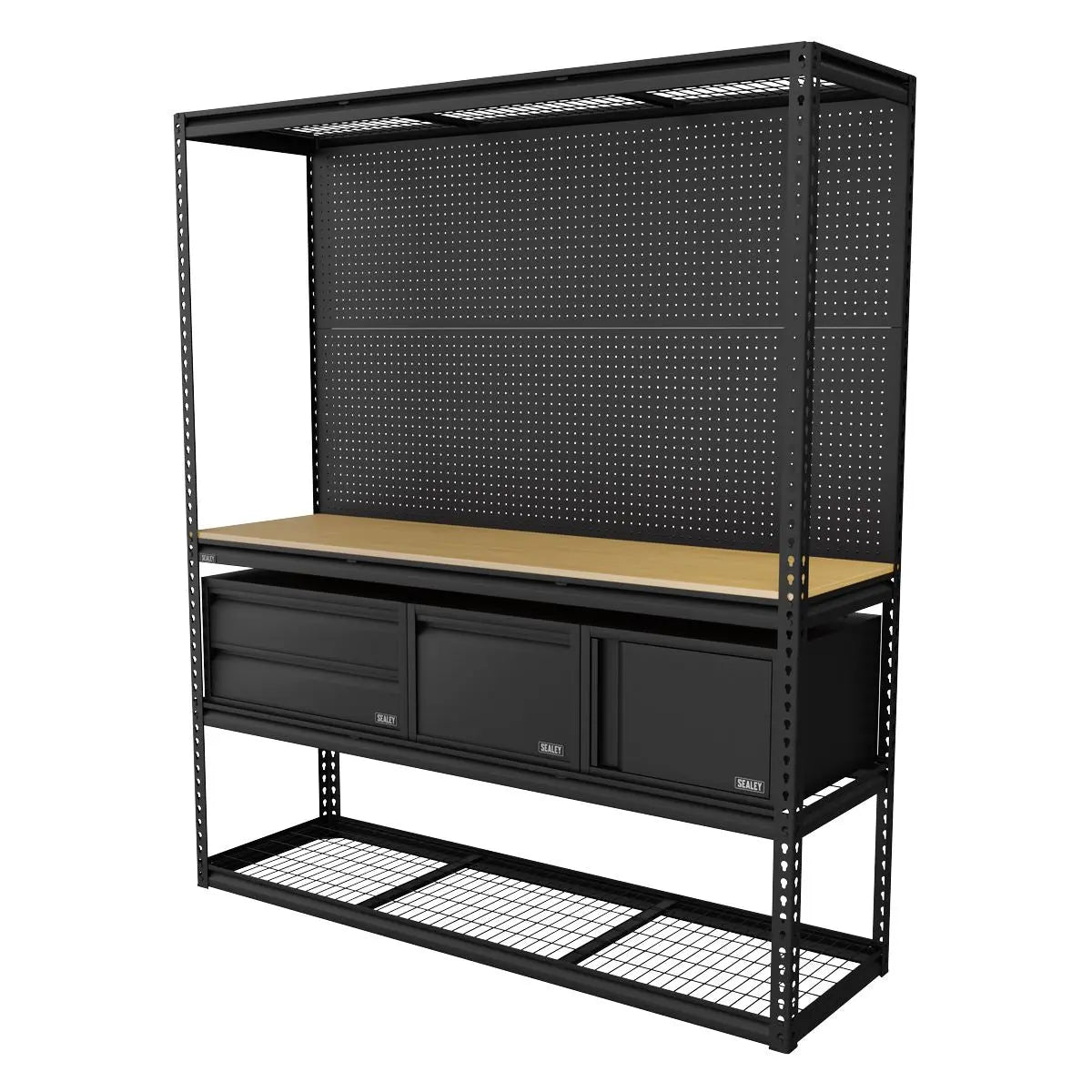 Sealey Heavy-Duty Modular Workbench & Racking Kit with 3 Storage Units  White Rose Tools