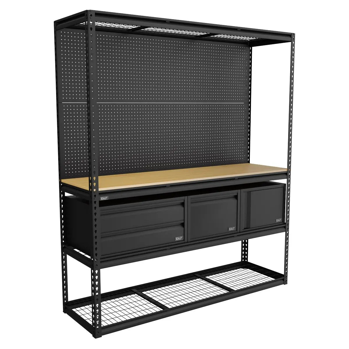 Sealey Heavy-Duty Modular Workbench & Racking Kit with 3 Storage Units  White Rose Tools