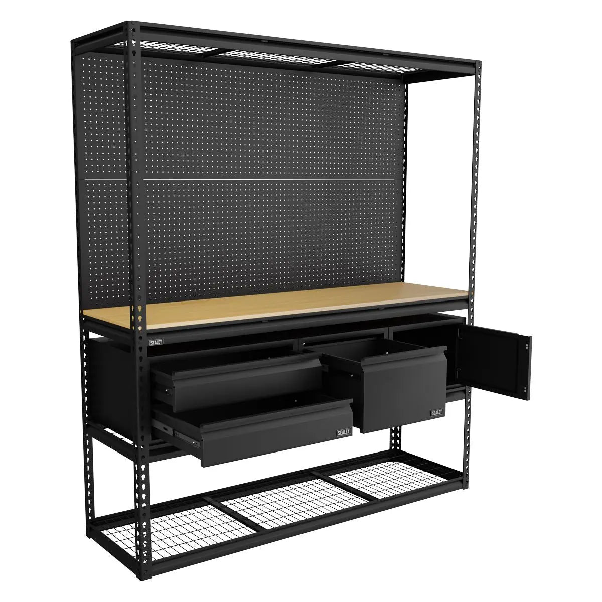 Sealey Heavy-Duty Modular Workbench & Racking Kit with 3 Storage Units  White Rose Tools