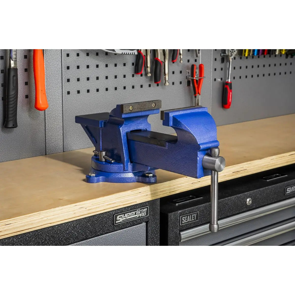 Sealey Heavy-Duty Professional Vice with Swivel Base 125mm  White Rose Tools