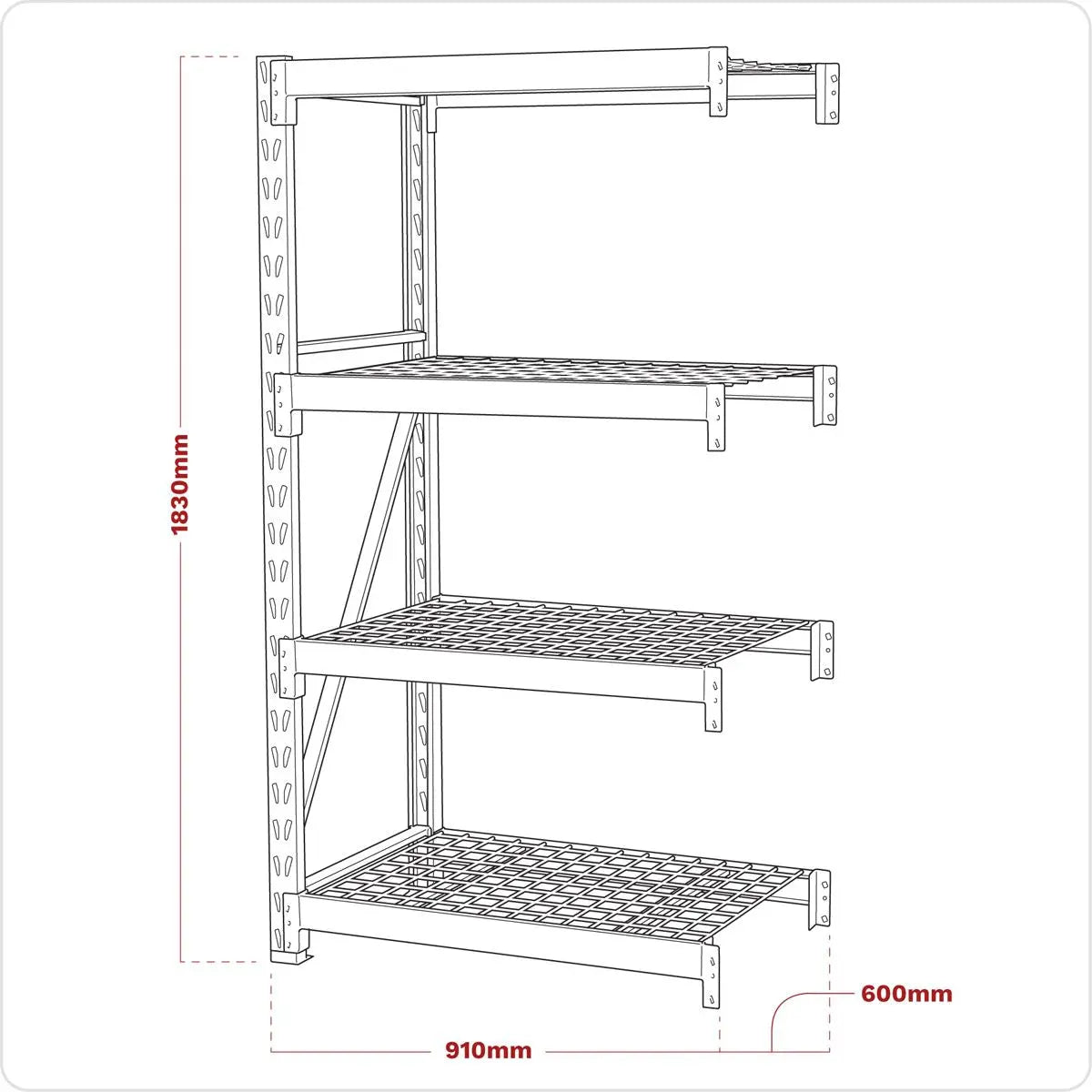 Sealey Heavy-Duty Racking Extension Pack with 4 Mesh Shelves 640kg Capacity Per Level 