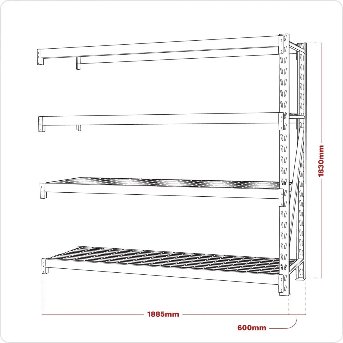 Sealey Heavy-Duty Racking Extension Pack with 4 Mesh Shelves 640kg Capacity Per Level 