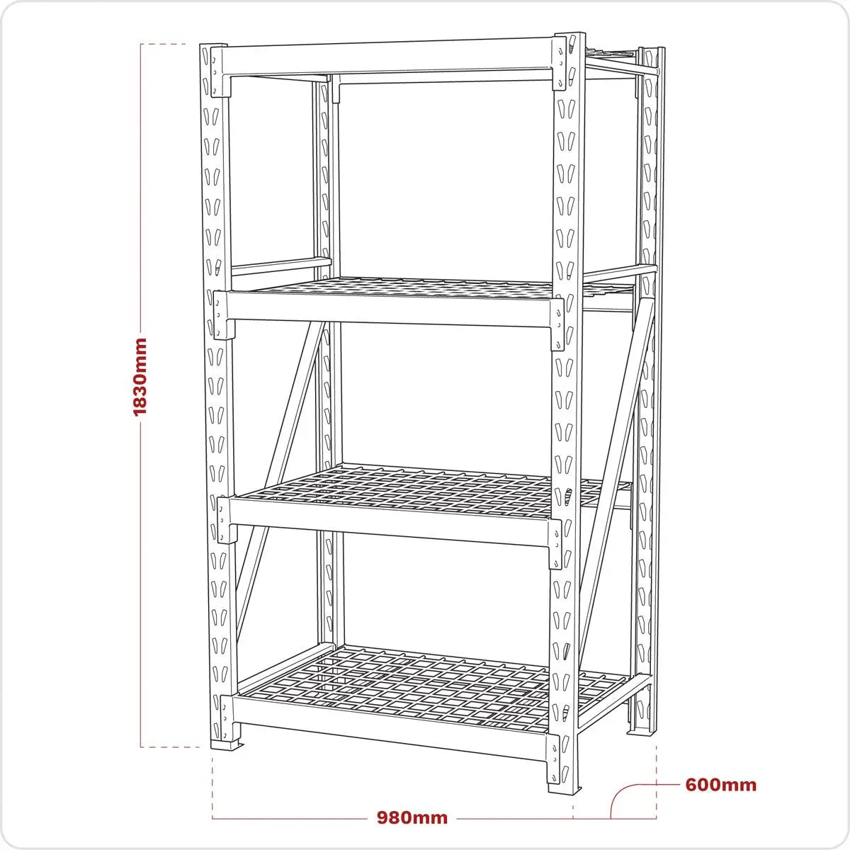 Sealey Heavy-Duty Racking Unit with 4 Mesh Shelves 640kg Capacity Per Level 978mm 