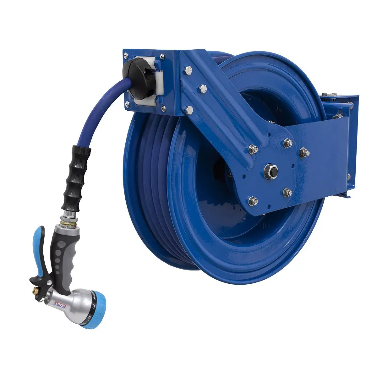 Sealey Heavy-Duty Retractable Water Hose Reel 15m Ø13mm ID Rubber Hose  White Rose Tools