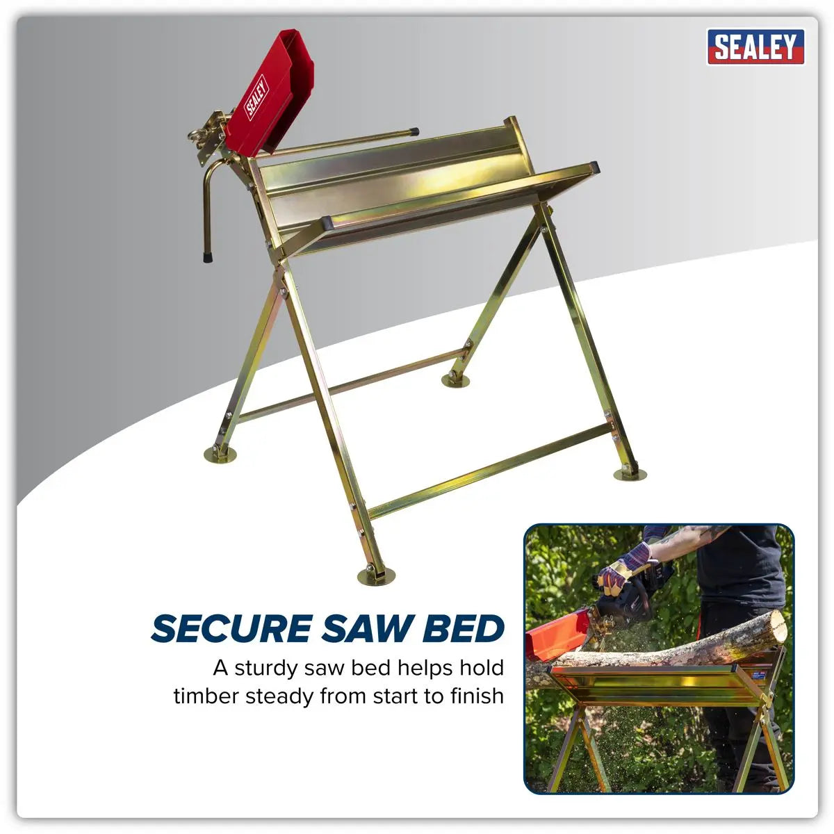 Sealey Heavy-Duty Sawhorse with Chainsaw Holder  White Rose Tools