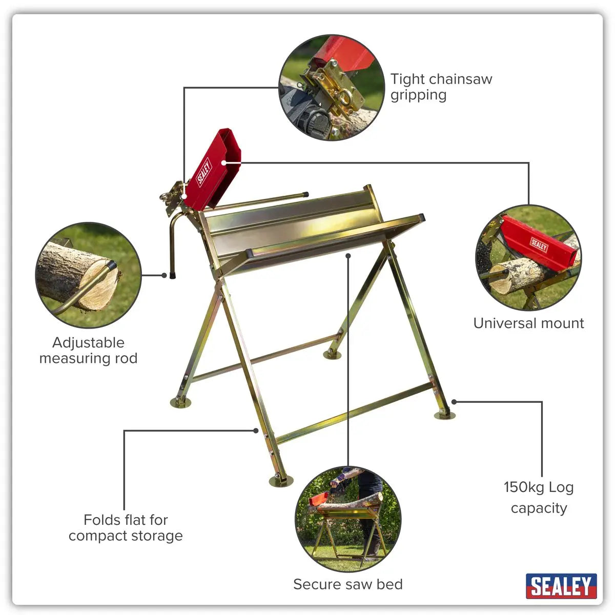Sealey Heavy-Duty Sawhorse with Chainsaw Holder  White Rose Tools