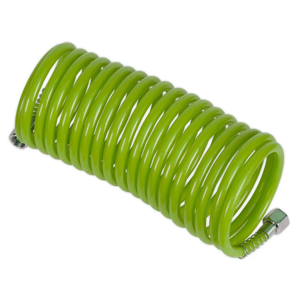Sealey Hi-Vis Green 5m x Ø5mm Coiled Air Hose With 1/4" Female Couplers Recoil 