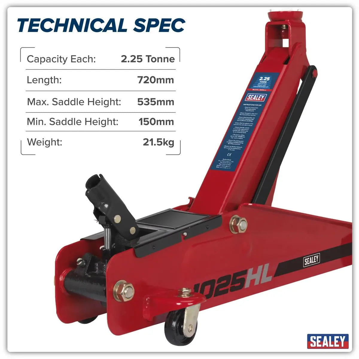 Sealey High Lift SUV Trolley Jack with Super Rocket Lift 2.25 Tonne  White Rose Tools