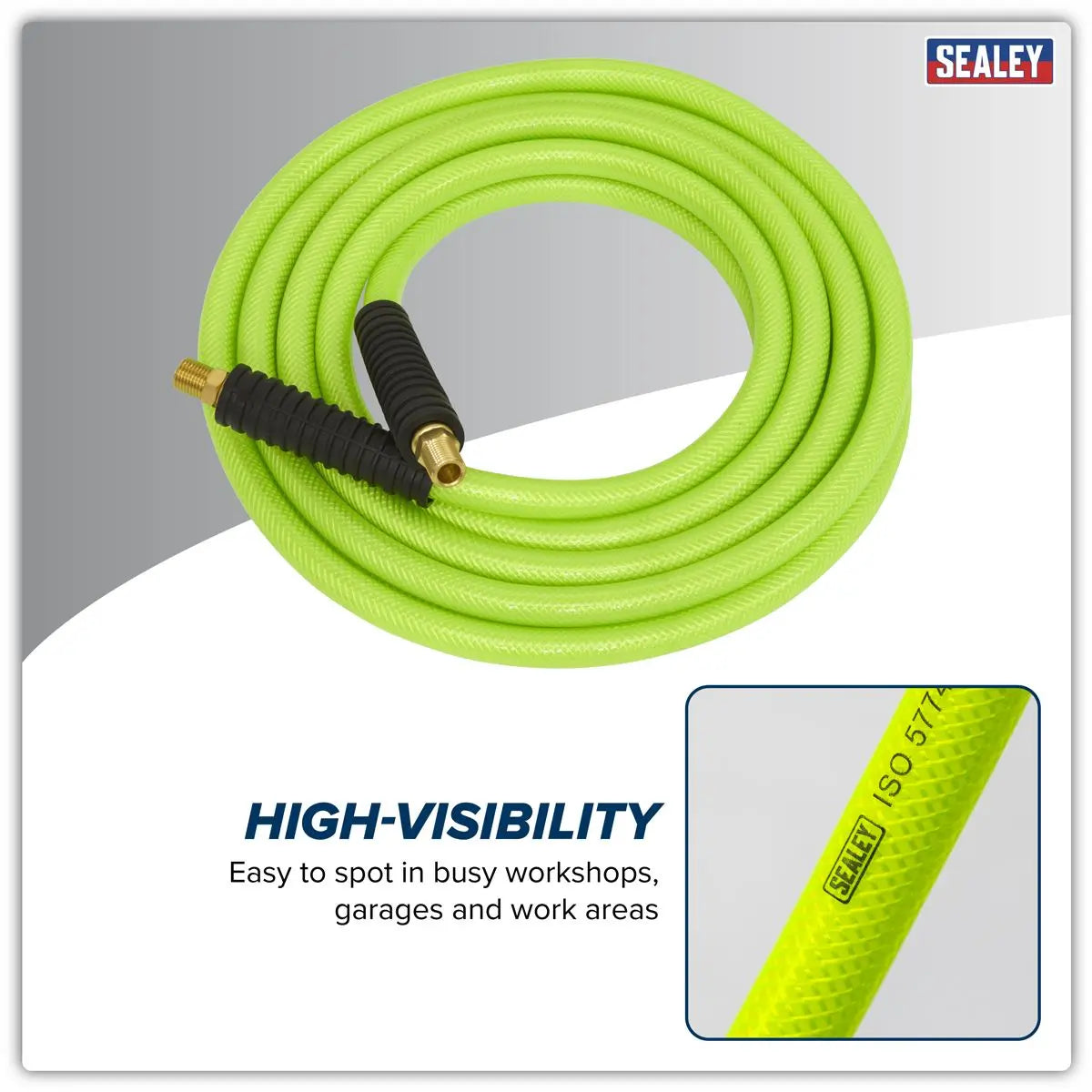 Sealey High-Visibility Air Hose with 1/4"BSP Unions 10m x 10mm  White Rose Tools