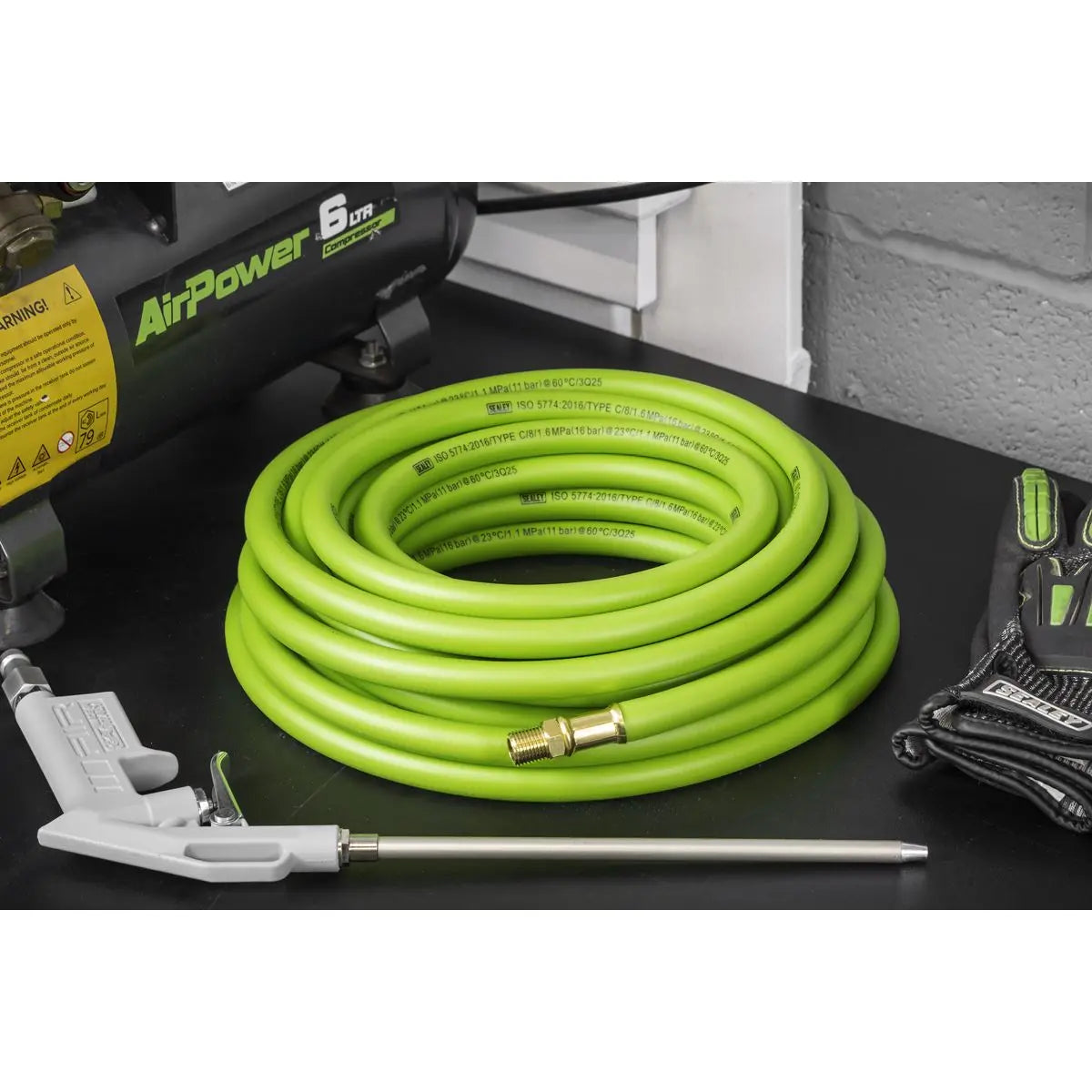Sealey High-Visibility Hybrid Air Hose with 1/4"BSP Unions 10m x 8mm  White Rose Tools