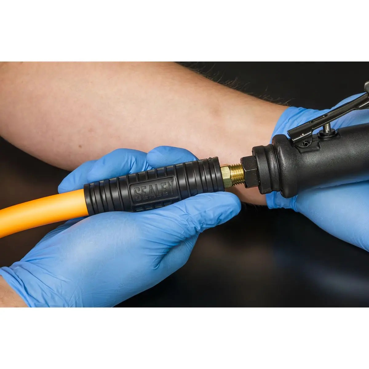 Sealey High-Visibility Hybrid Air Hose with 1/4"BSP Unions 5m x 10mm - White Rose Tools