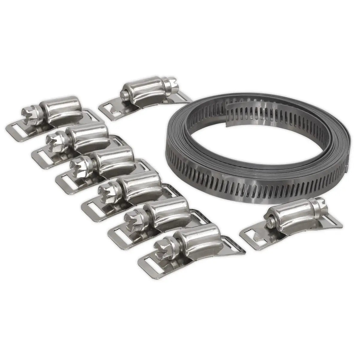 Sealey Hose Clamp Set Self Build 12.7mm Band Width with 8 Tension Clamps 