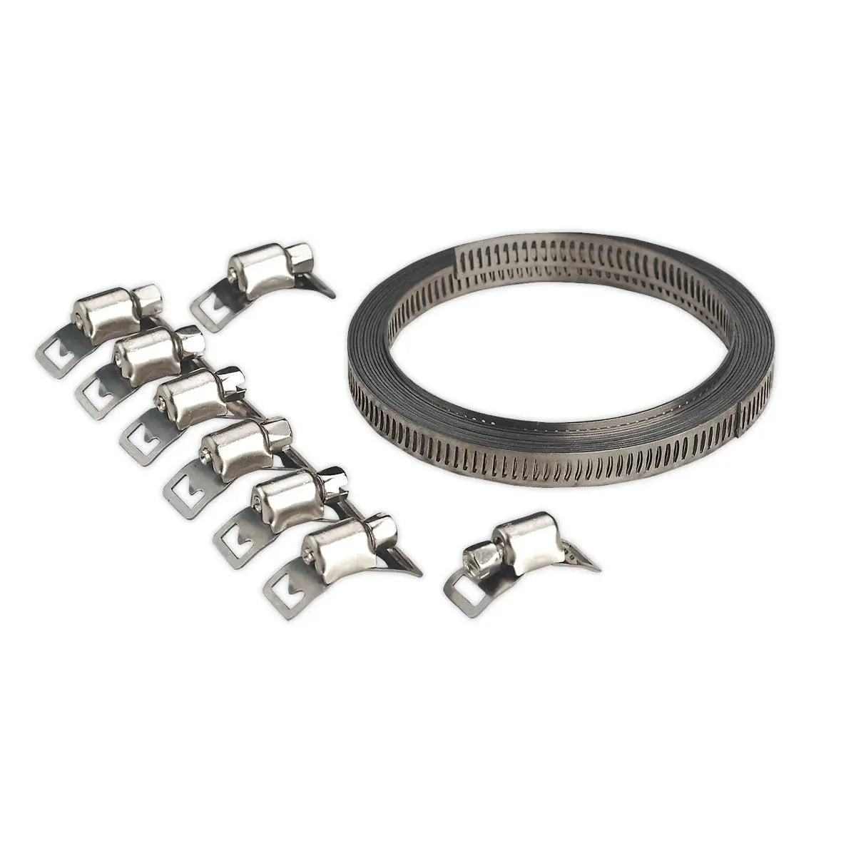 Sealey Hose Clamp Set Self Build 8mm Band Width with 8 Tension Clamps 
