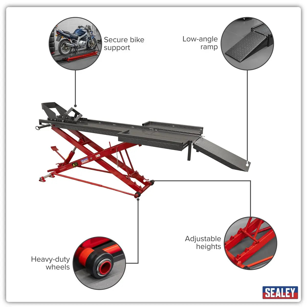 Sealey Hydraulic Motorcycle Lift 450kg Capacity  White Rose Tools