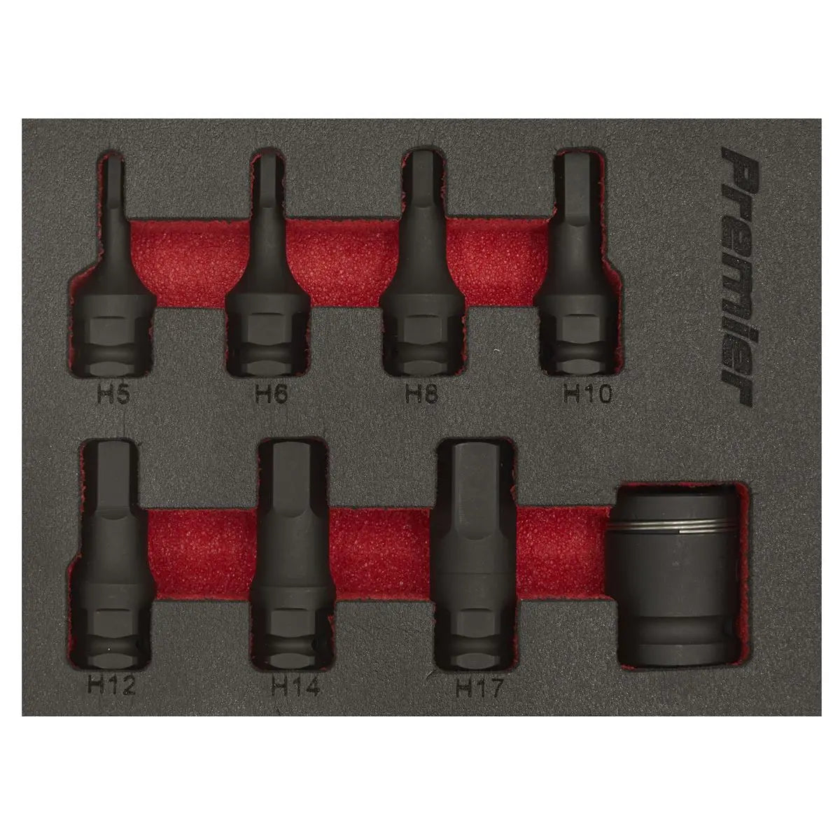 Sealey Impact Hex Socket Bit Set 8 Piece 3/8" Drive 5-17mm in EVA Storage Tray 
