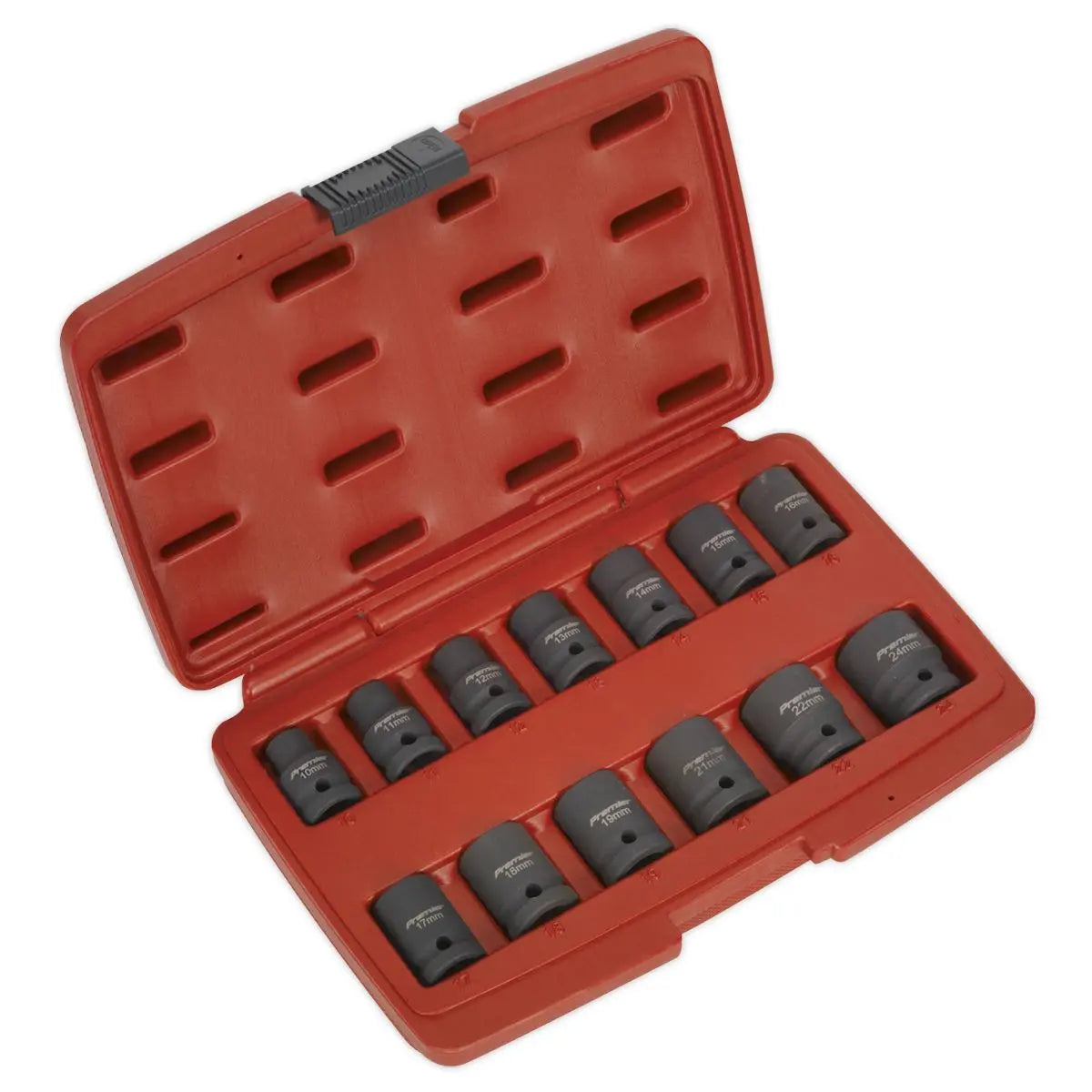 Sealey Impact Socket Set Total Drive 1/2" Metric Hardened Wrench 10-24mm 13pc 