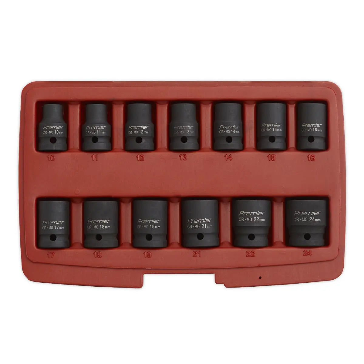 Sealey Impact Socket Set Total Drive 1/2" Metric Hardened Wrench 10-24mm 13pc 