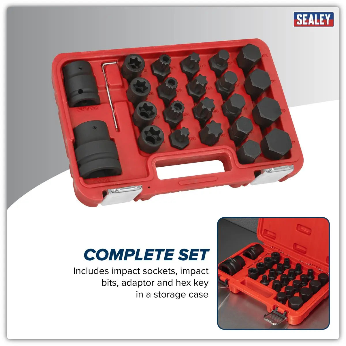 Sealey Impact Socket & Bit Set, 3/4"Sq & 1"Sq Drive 23pc  White Rose Tools