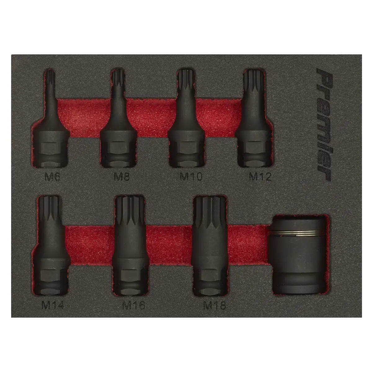 Sealey Impact Spline Socket Bit Set 8 Piece 3/8" Drive M6-M18 in EVA Storage Tray 