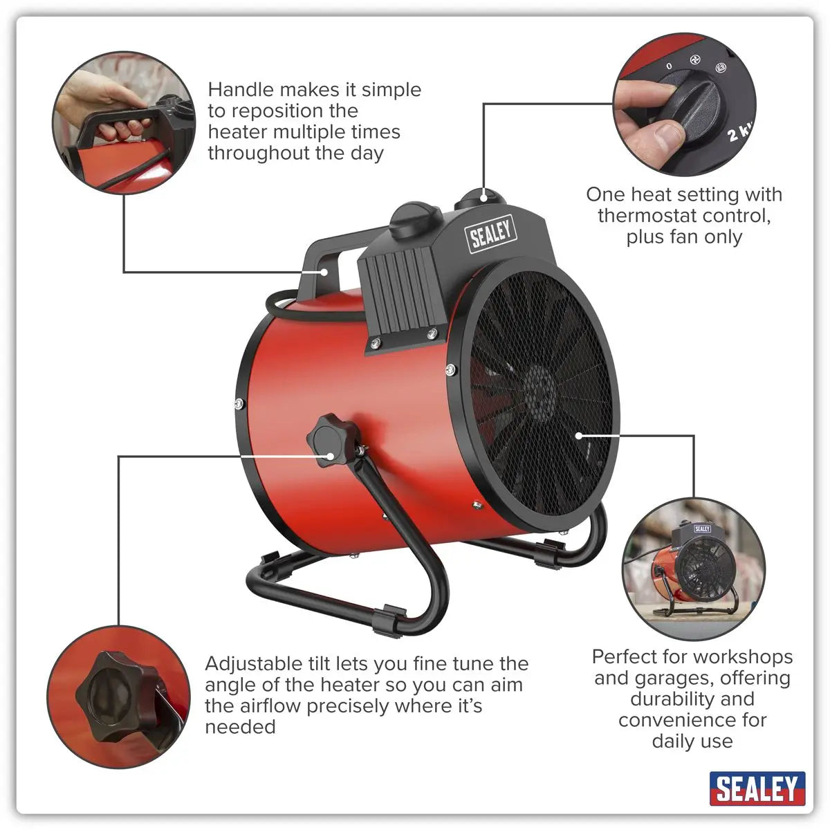 Sealey Industrial Fan Heater 2000W/230V  White Rose Tools