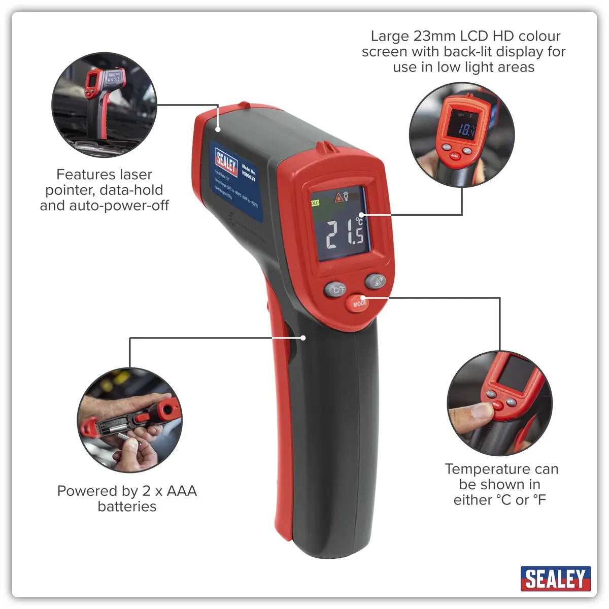 Sealey Infrared Laser Digital Thermometer 12:1  White Rose Tools