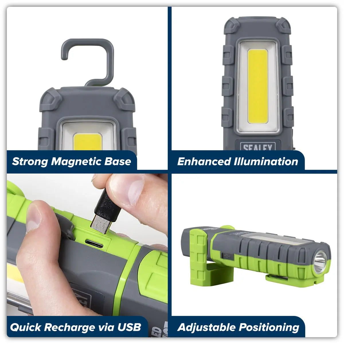 Sealey LED Twist Rechargeable Inspection Light 5W COB & 1W SMD  White Rose Tools