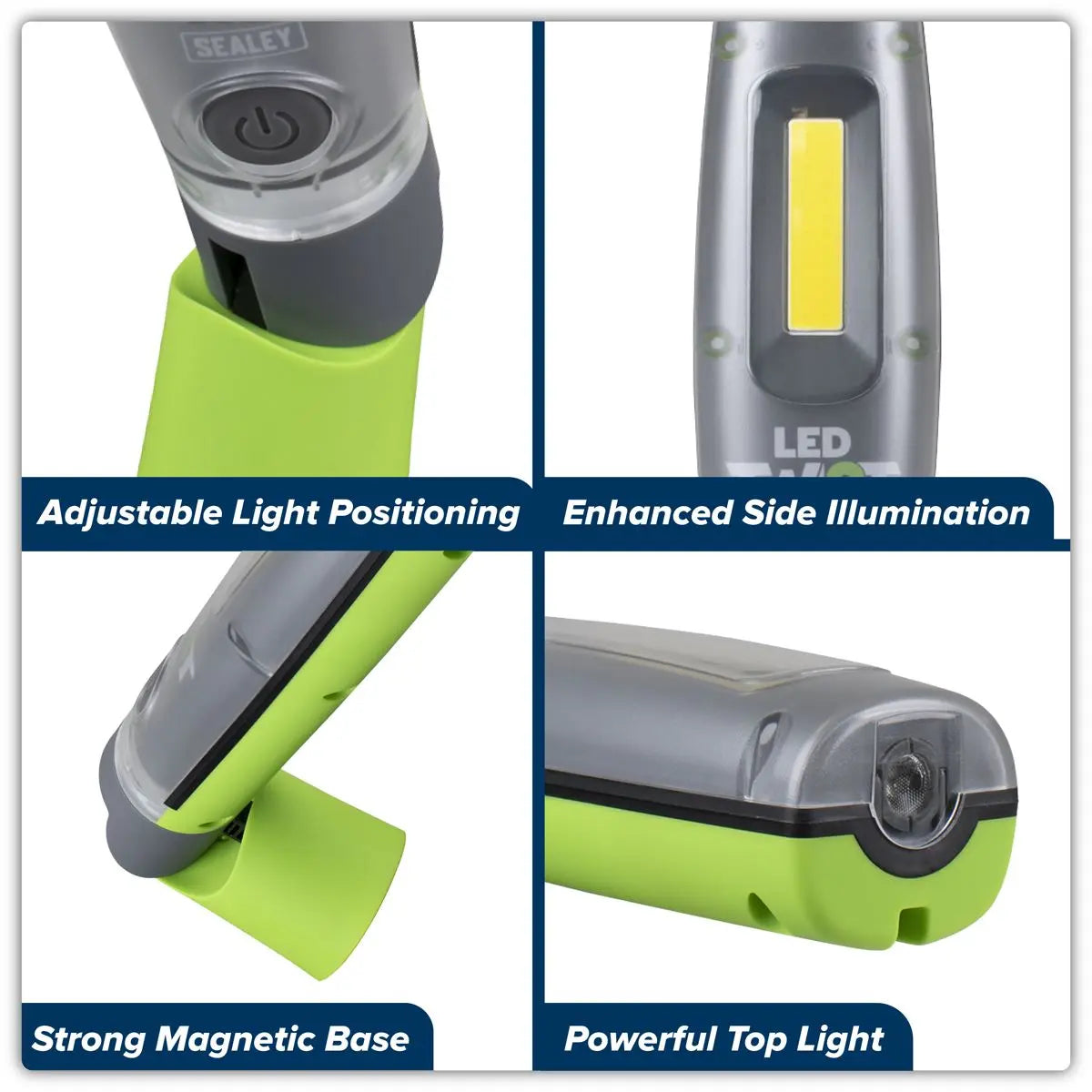 Sealey LED Twist® Rechargeable Inspection Light 8W COB & 1W SMD  White Rose Tools
