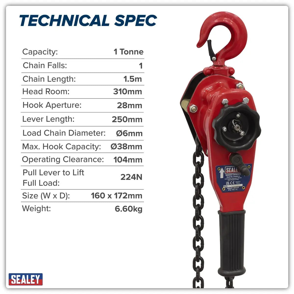 Sealey Lever Hoist Steel 1000kg  White Rose Tools