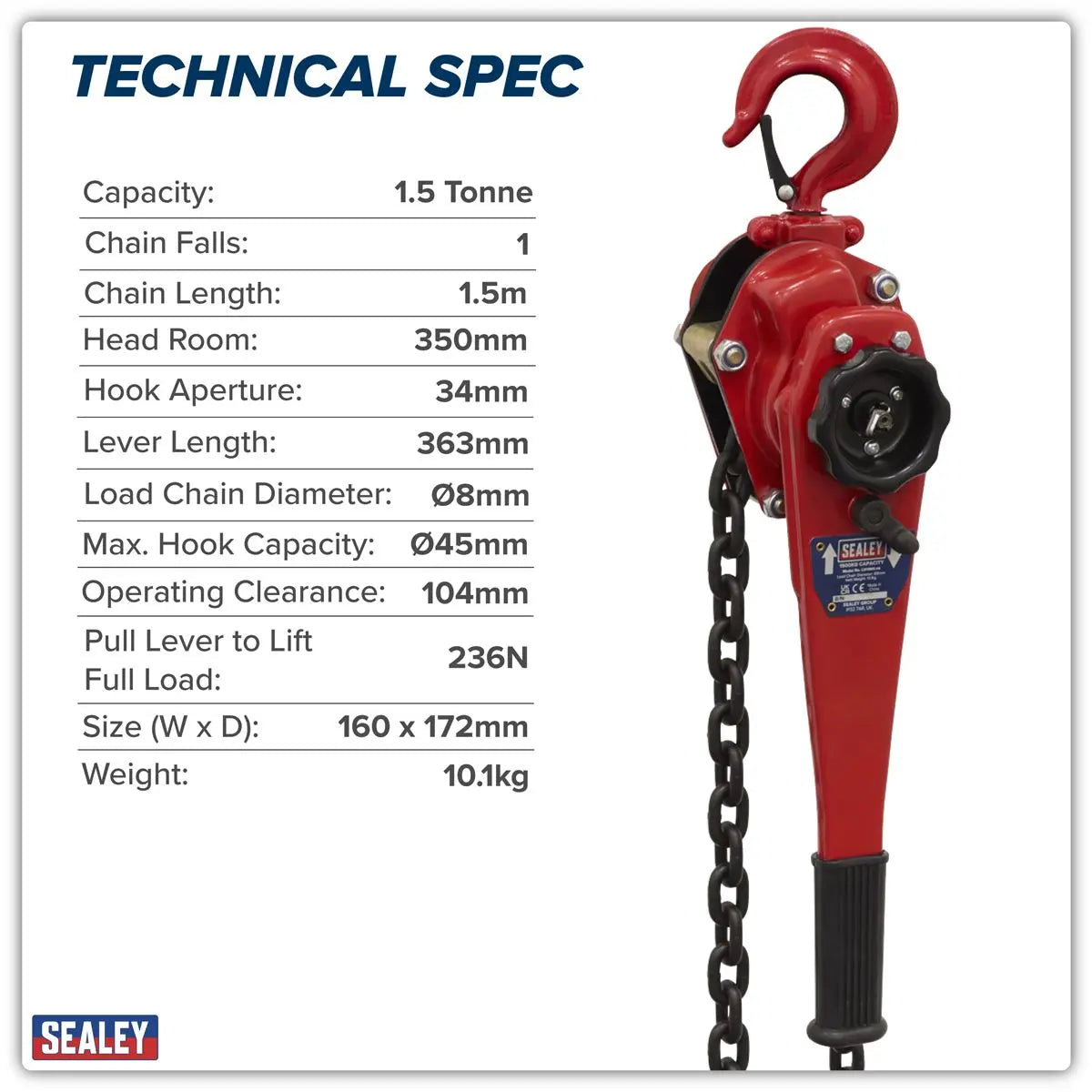 Sealey Lever Hoist Steel 1500kg  White Rose Tools