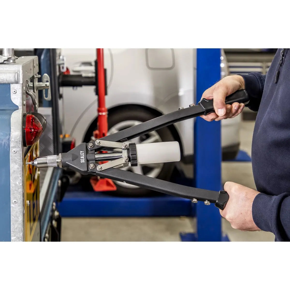 Sealey Long-Arm Riveter with Collection Bowl Heavy-Duty 