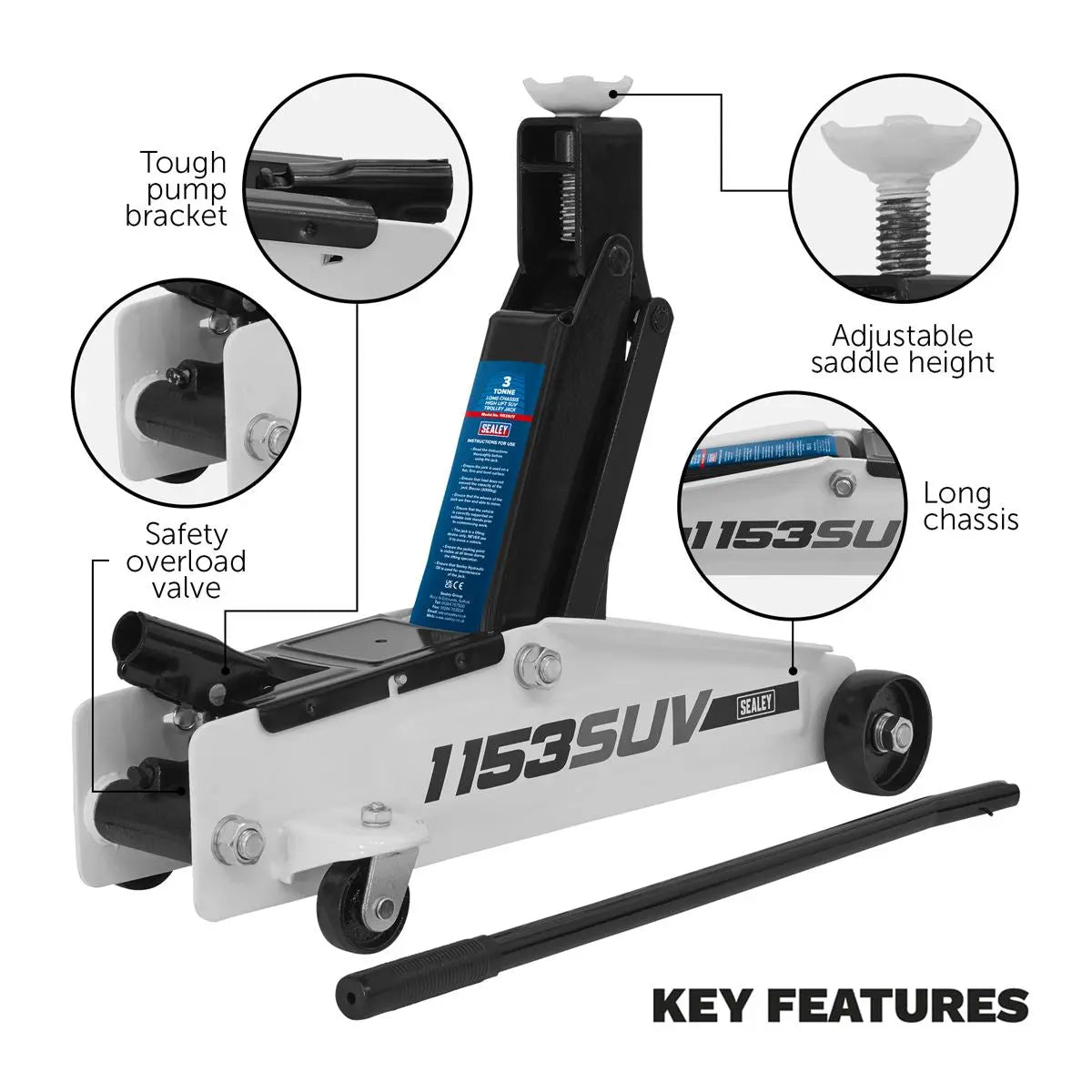 Sealey Long Reach High Lift SUV Trolley Jack 3 Tonne 
