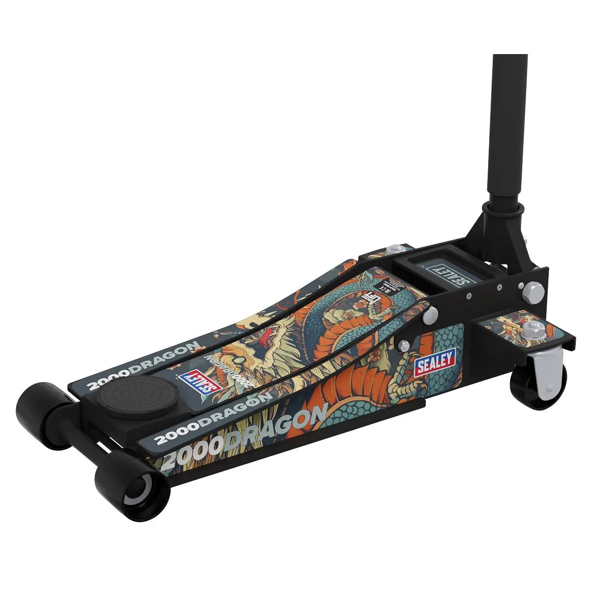 Sealey Low Entry Custom Design Trolley Jack with Rocket Lift 2 Tonne - Black  White Rose Tools