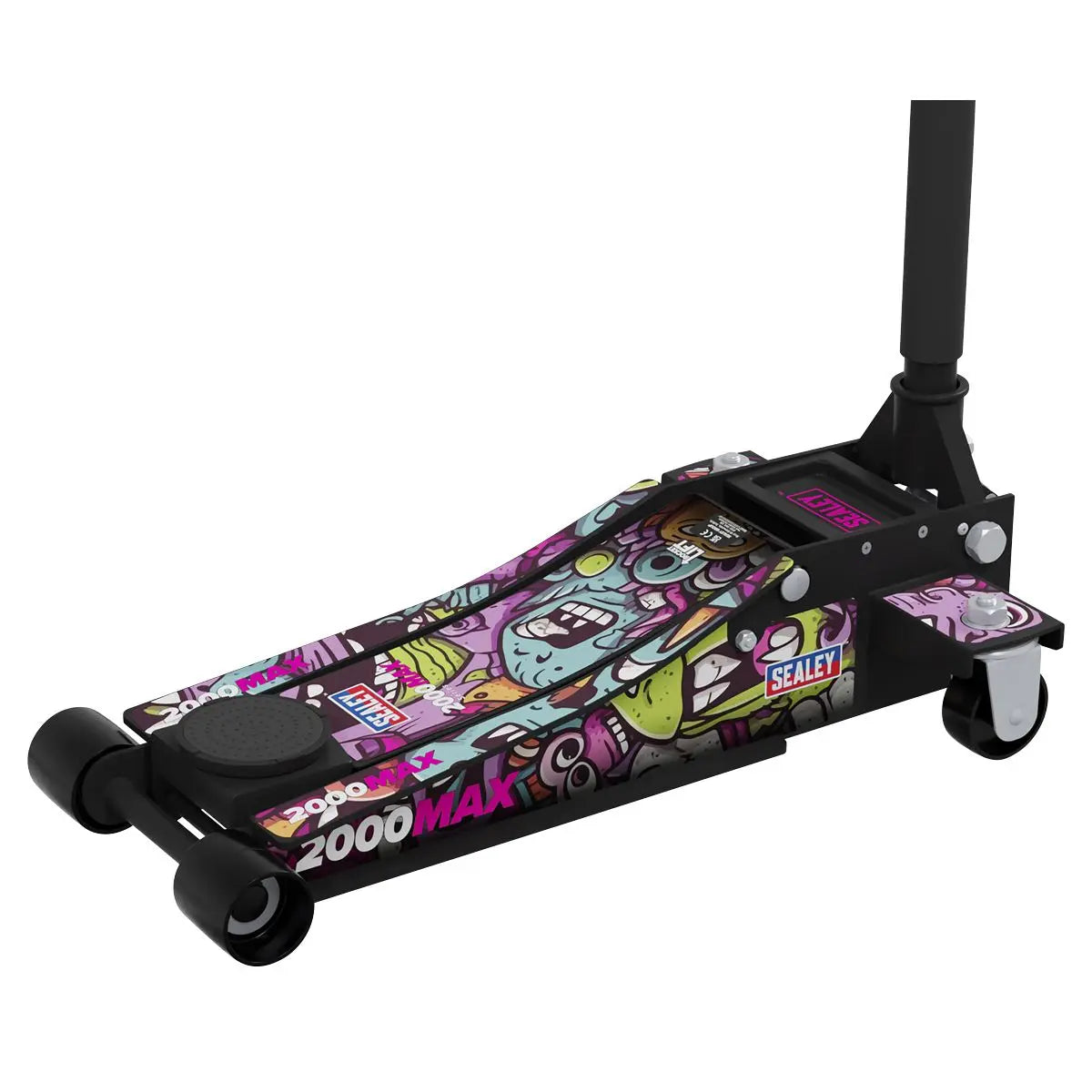Sealey Low Entry Custom Design Trolley Jack with Rocket Lift 2 Tonne - Black  White Rose Tools