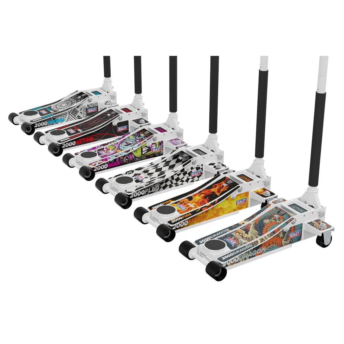 Sealey Low Entry Custom Design Trolley Jack with Rocket Lift 2 Tonne - White  White Rose Tools