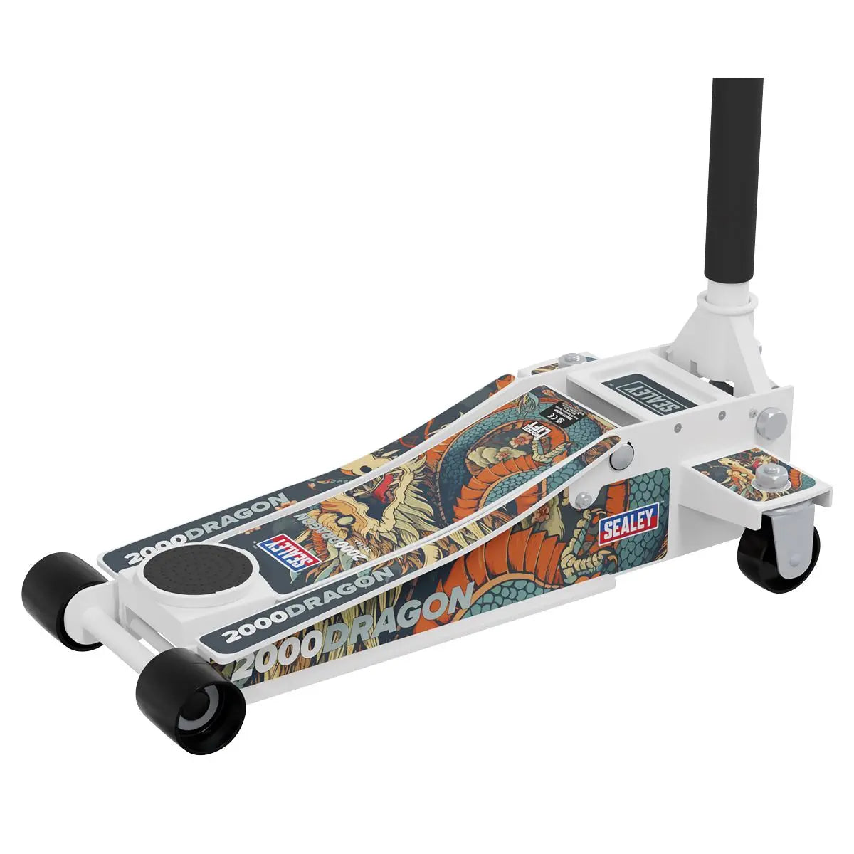 Sealey Low Entry Custom Design Trolley Jack with Rocket Lift 2 Tonne - White  White Rose Tools