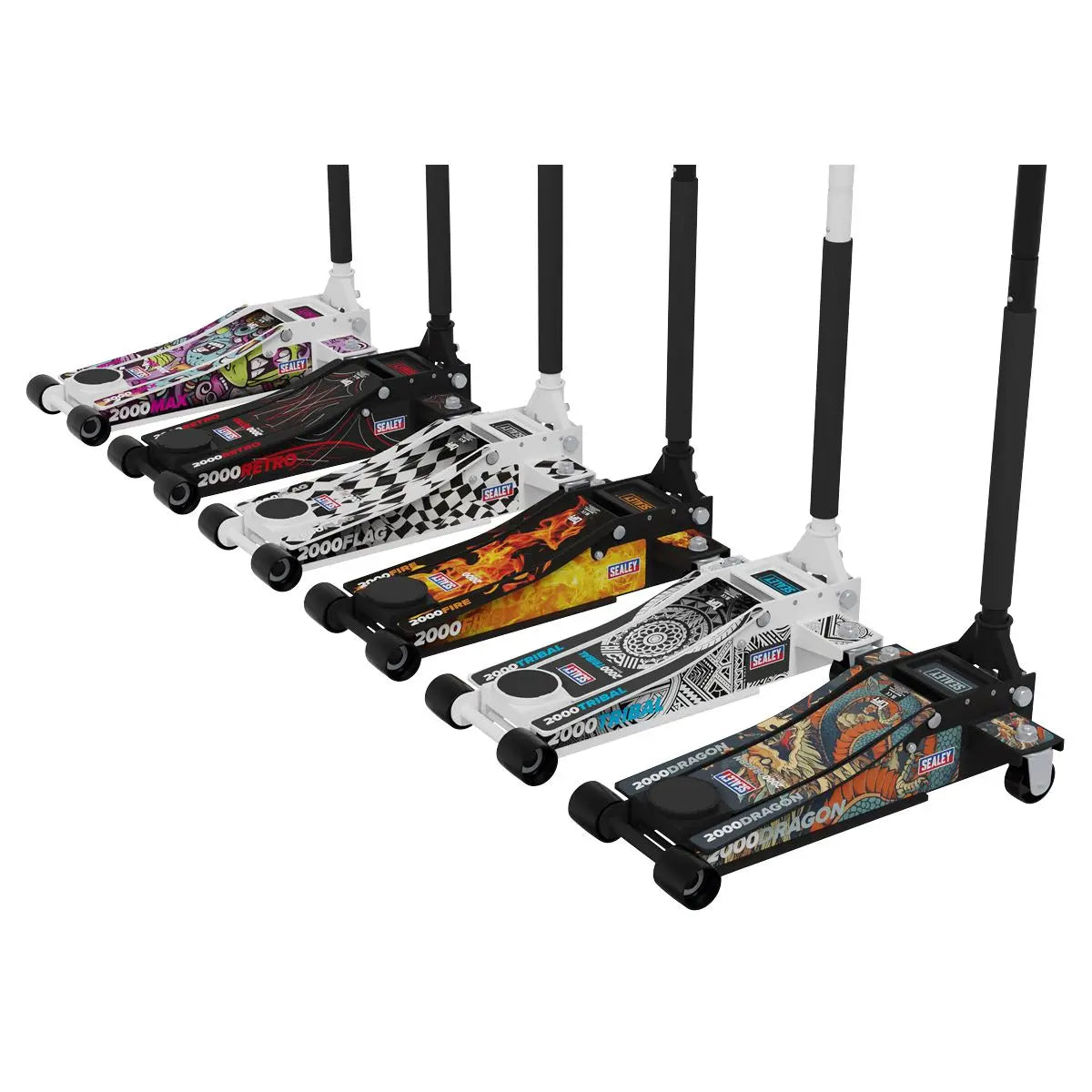 Sealey Low Entry Custom Design Trolley Jack with Rocket Lift 2 Tonne - White  White Rose Tools