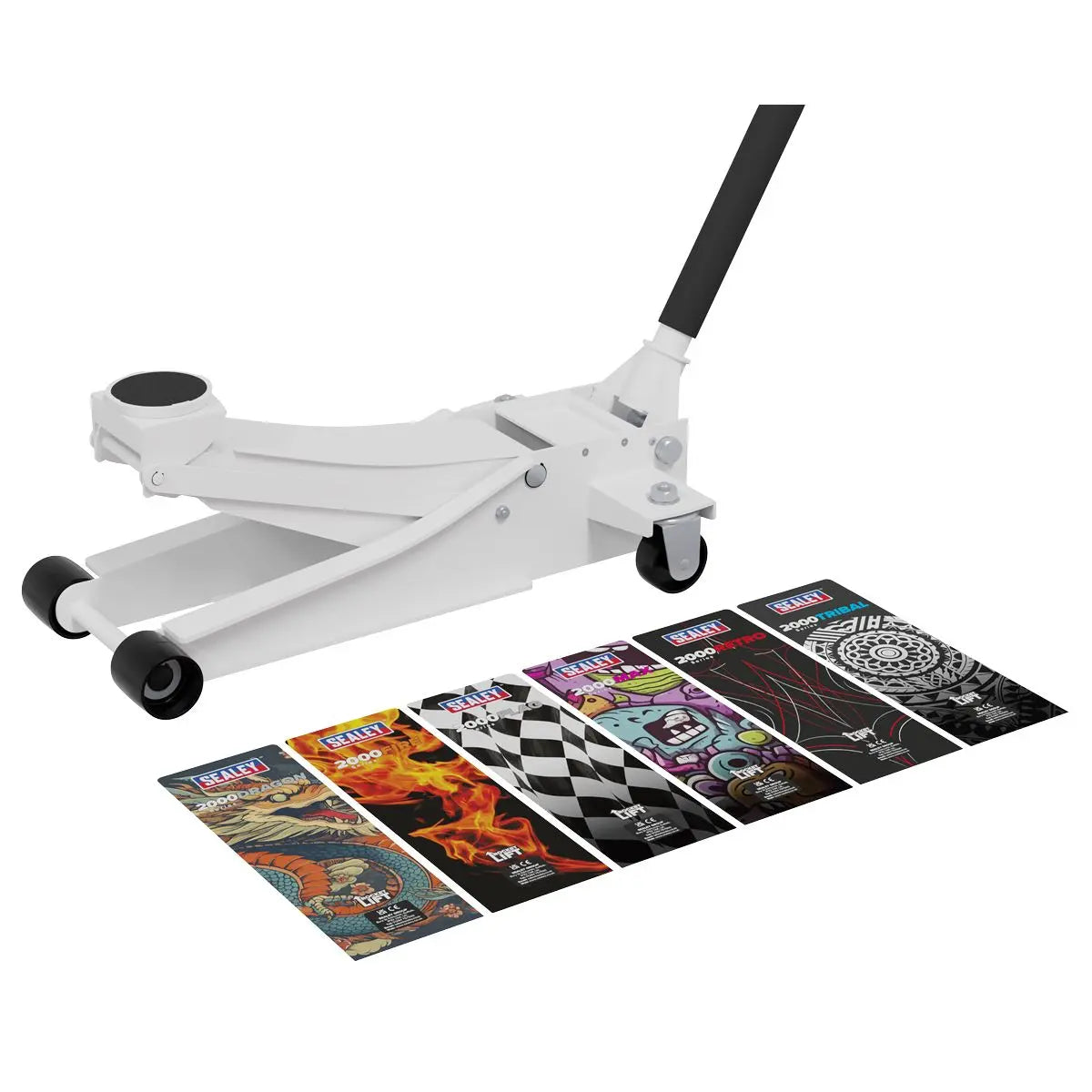 Sealey Low Entry Custom Design Trolley Jack with Rocket Lift 2 Tonne - White  White Rose Tools
