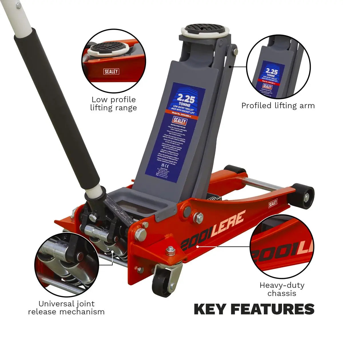 Sealey Low Profile Rocket Lift Trolley Jack 2.25 Tonne - Red 