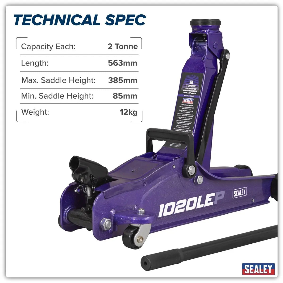 Sealey Low Profile Short Chassis Trolley Jack 2 Tonne - Purple  White Rose Tools