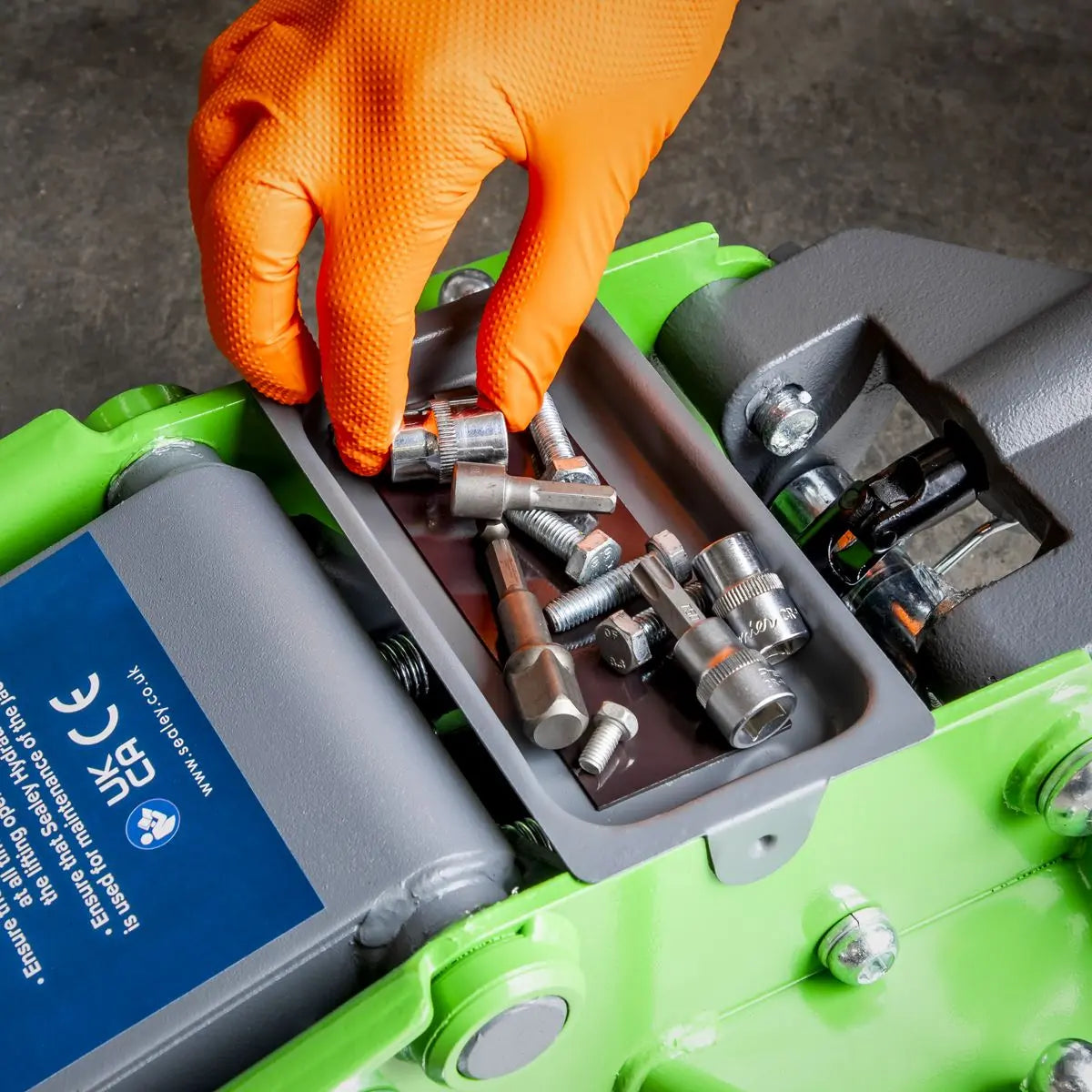 Sealey Low Profile Trolley Jack with Rocket Lift 3 Tonne - Green  White Rose Tools