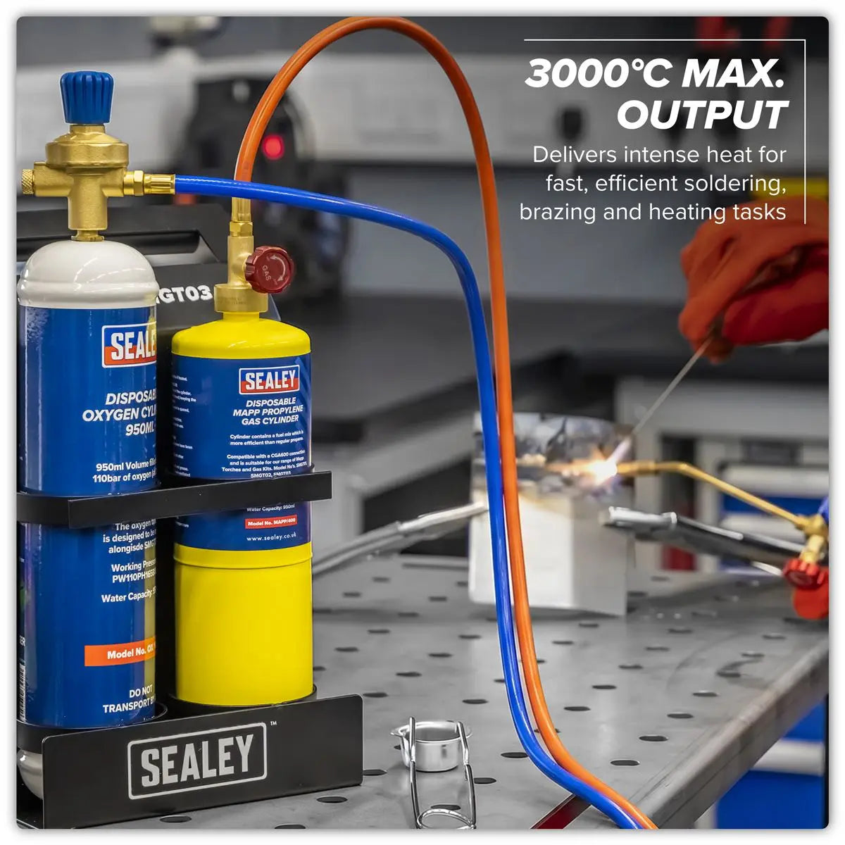 Sealey MAPP Gas & Oxygen Brazing Kit with 400g MAPP Cylinder & 950ml Oxygen Cylinder  White Rose Tools
